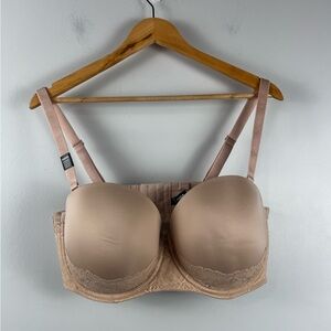 New torrid strapless push up lace swing straight back bra in rose dust 40DDD